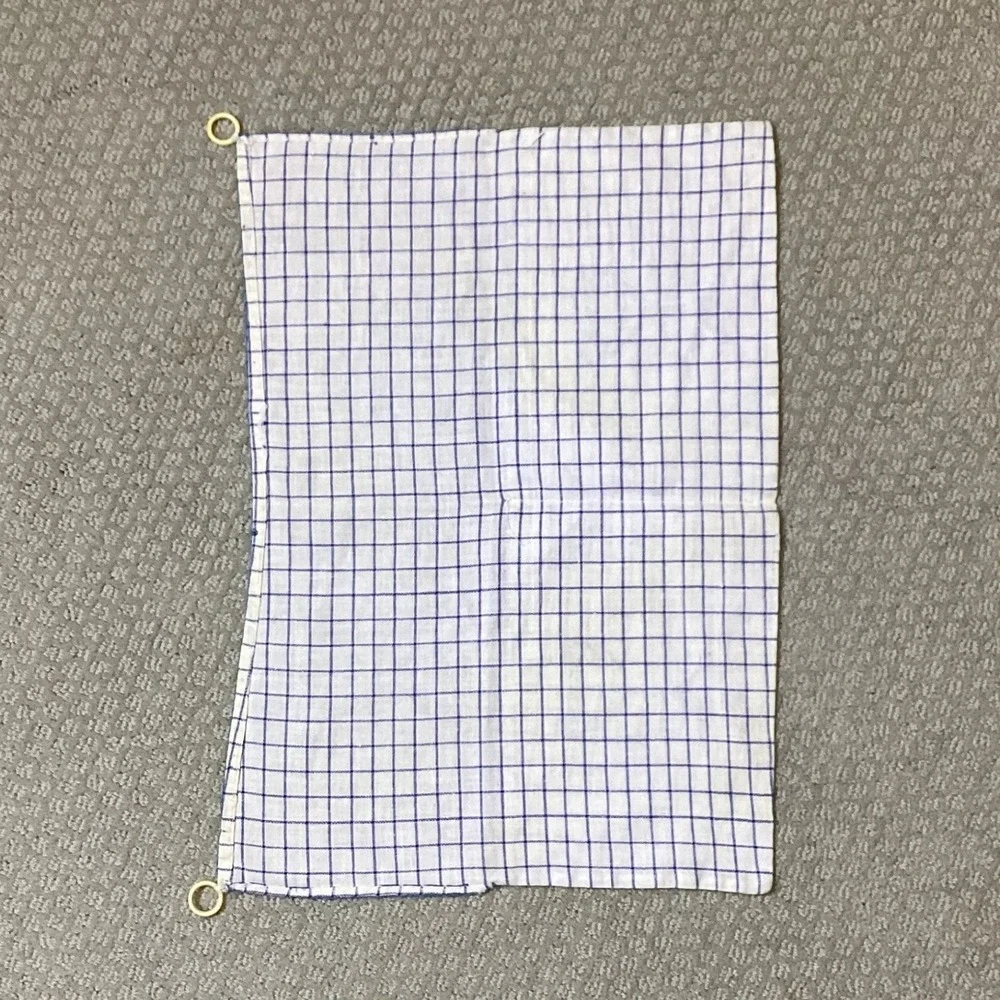Hand Embroidered Wine Glass Kitchen‎ Towel Barware Blue White Check